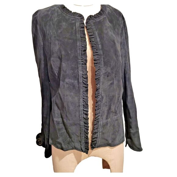 True Grit Genuine Leather Ruffle Edge Jacket Sz L Long Sleeve - Picture 1 of 4